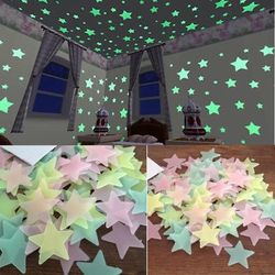 100pcs Fluorescent Glow in the Dark Stars Wall Stickers - Kids Room, Living Room, Baby Bedroom Ceiling Decor