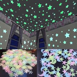 luminous wall stickers: 3d star & moon decor for kids' room - fluorescent glow, home decorations