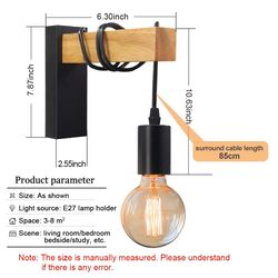 vintage retro wood wall lamp fixture e27 indoor home decor lighting for dining room, bedroom, bedside - sconce wall ligh