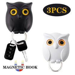 cute owl magnetic key hook: auto blinking, no punch, kitchen home wall decoration - storage solution