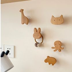 Cute Wooden Drawer Hooks: Animal Wall Keychain Coat Hook for Home Decor & Wardrobe - Kitchen Accessories