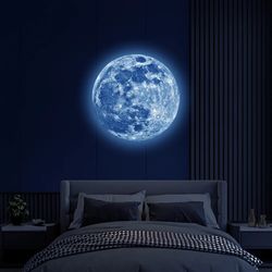 Aesthetic 3D Luminous Moon Wall Sticker: Glow In The Dark Fluorescent PVC Decals for Home Kids Room Decor
