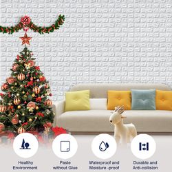 10pcs 3D Wall Sticker Imitation Brick: Waterproof Self Adhesive Wallpaper for Christmas Home Decoration, Bedroom, Living