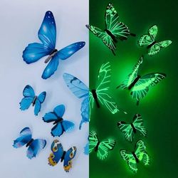 New 12Pcs 3D Luminous Butterfly Wall Sticker DIY Modern Art Home Decor Gift