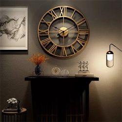 Modern 3D Large Wall Clocks Roman Numerals Retro Round Metal Iron Silent Nordic Living Room Decoration