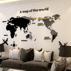 3D World Map Acrylic Wall Stickers for Bedroom & Office Decoration