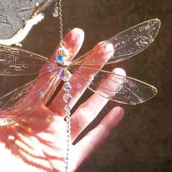 Metal Wing Dragonfly Crystal Suncatcher: Creative Garden Wind Chimes & Home Decor Ornaments