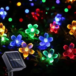 Solar Powered Flower Garland Festoon LED String Lights - Outdoor Waterproof Decor for Backyard, Garden, Lawn, Fence, Pat