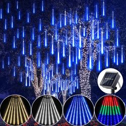 Meteor Shower LED String Lights: Solar Christmas Tree Decoration for Outdoor Garden - Waterproof Street Garland & New Ye