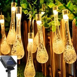 Water Droplets Solar String Lights - 6m 30 LED Waterproof Outdoor Decoration for Christmas, Wedding, Party Garden