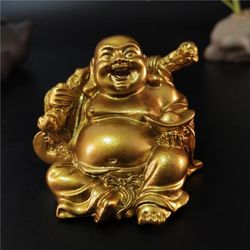 Golden Laughing Buddha Statue: Chinese Feng Shui Lucky Money Maitreya Sculpture for Home & Garden Decoration