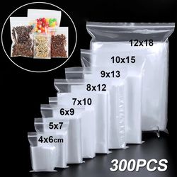 300/100PCS Transparent Zip Bags - Food & Jewelry Vacuum Storage | Reclosable Poly Bag for Kitchen Organization