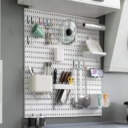 diy pegboard accessories: hanging shelf storage hooks wall organizer - no punching crafts organization for garage, kitch