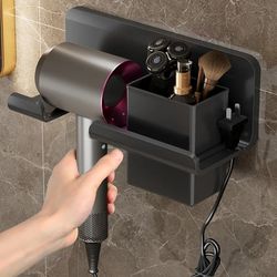 Wall Mounted Hair Dryer Holder & Organizer for Bathroom - Space Saving Hair Straightener & Dryer Stand with Shelves