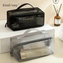 Large Mesh Makeup Bag: Transparent Foldable Cosmetic Organizer for Women - Travel Storage
