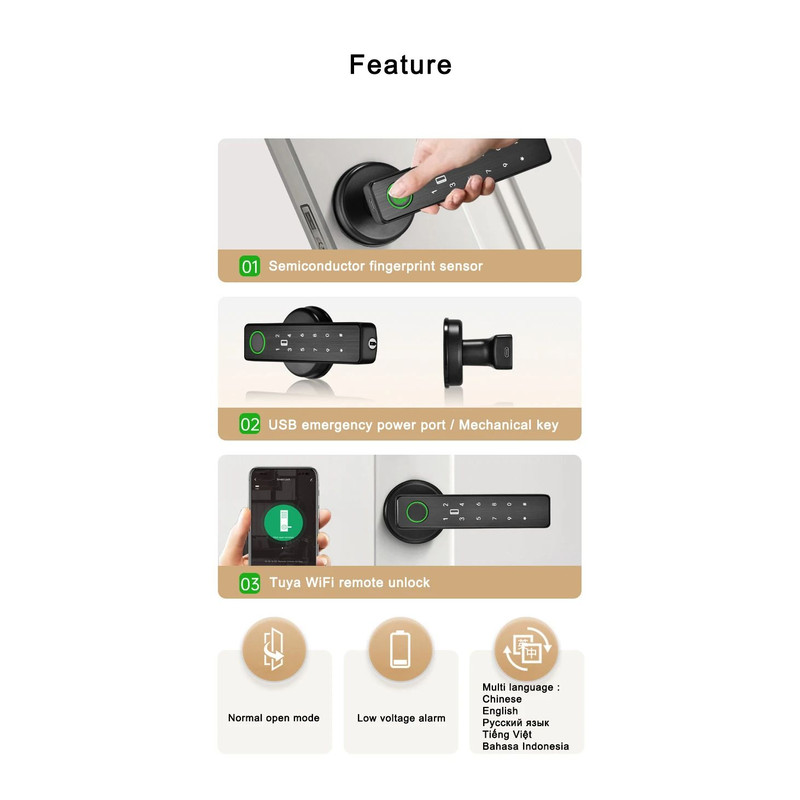 WiFi Remote Control Smart Fingerprint Lock For Indoor Wooden  Metal Doors 6
