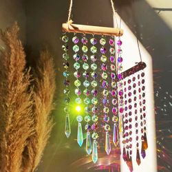 crystal rainbow suncatcher, brass & crystal hanging pendants for home, garden, and window decor