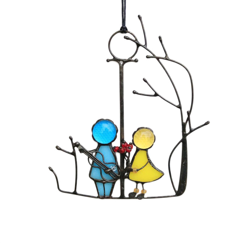 Stained Glass Angels Couple Doll Window Hangings Sun Catcher Art for Wall Door or Pendant Decor