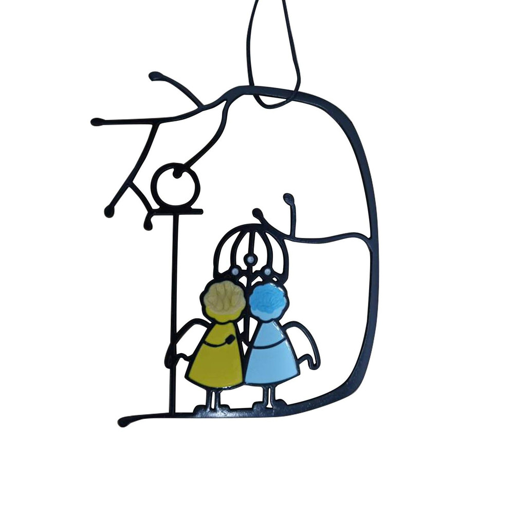 Stained Glass Angels Couple Doll Window Hangings Sun Catcher Art for Wall Door or Pendant Decor