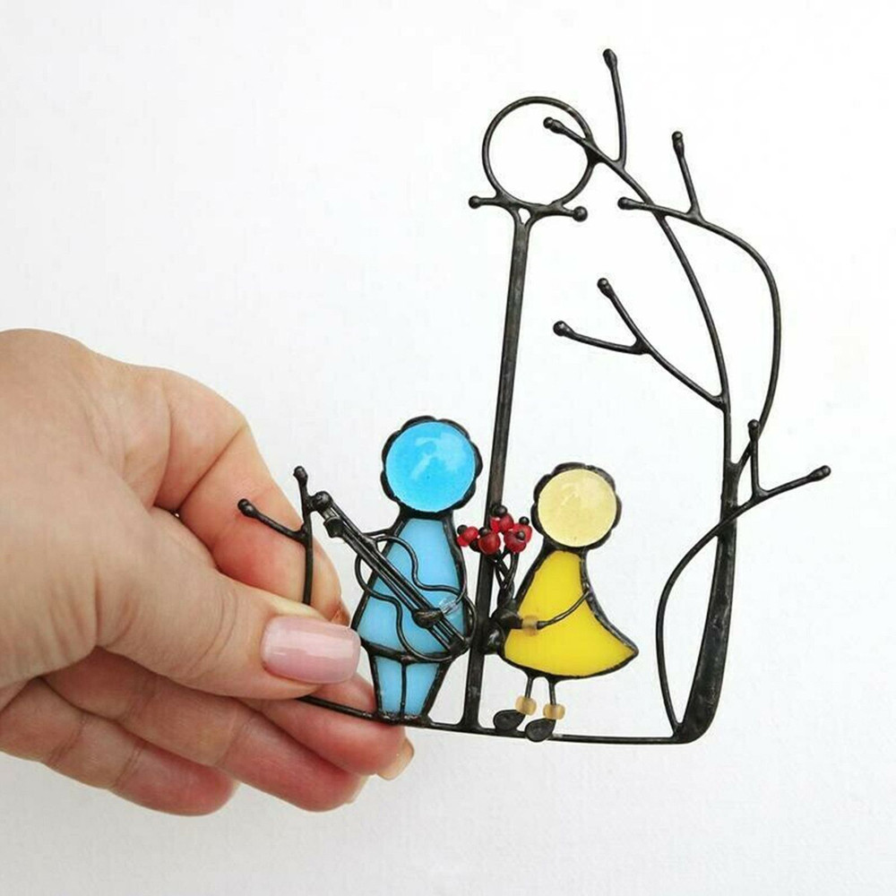 Stained Glass Angels Couple Doll Window Hangings Sun Catcher Art for Wall Door or Pendant Decor