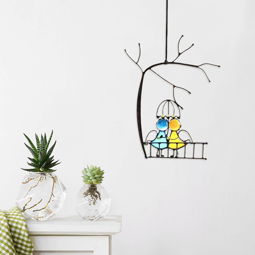 Stained Glass Angels Couple Doll Window Hangings Sun Catcher Art for Wall Door or Pendant Decor