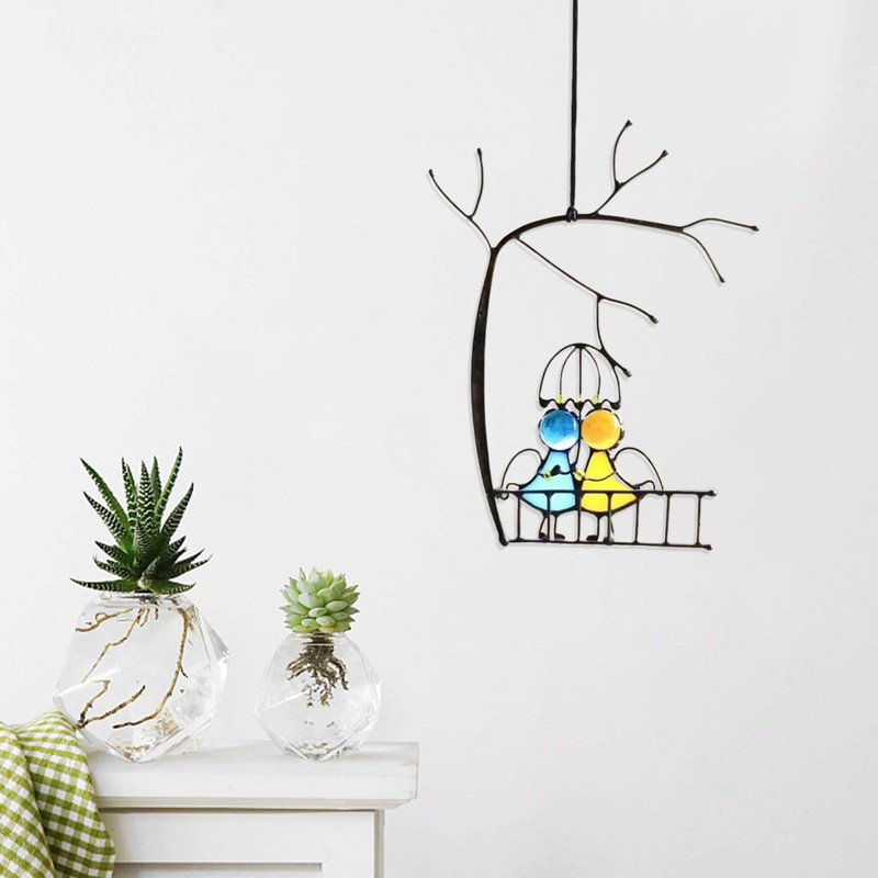 Stained Glass Angels Couple Doll Window Hangings Sun Catcher Art for Wall Door or Pendant Decor