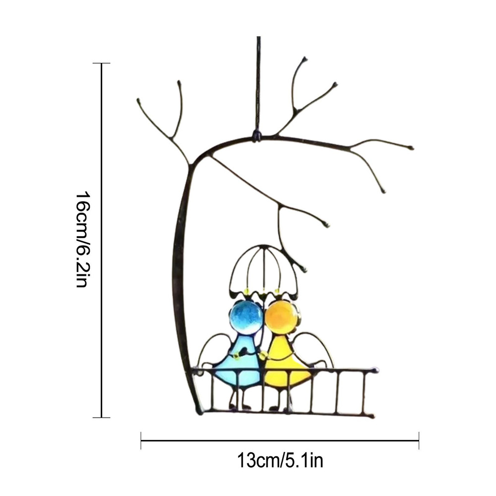 Stained Glass Angels Couple Doll Window Hangings Sun Catcher Art for Wall Door or Pendant Decor