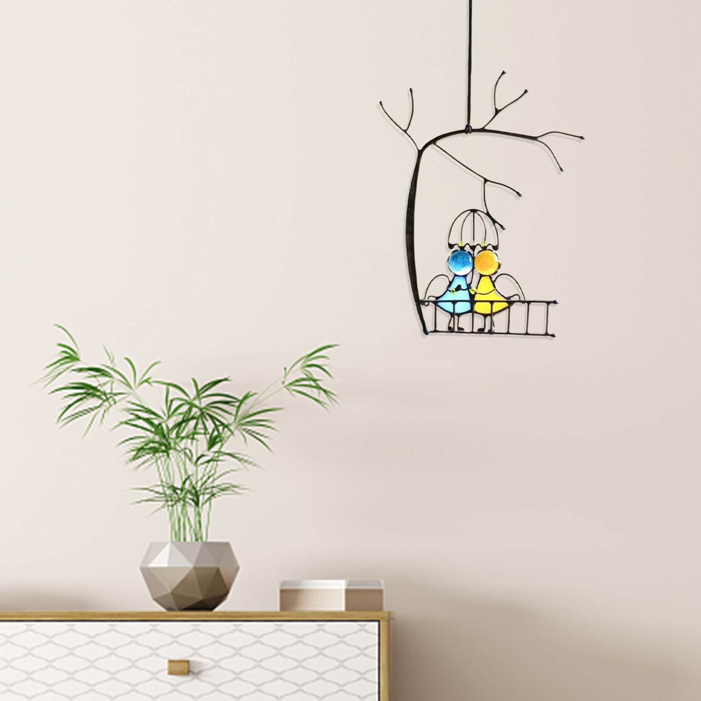 Stained Glass Angels Couple Doll Window Hangings Sun Catcher Art for Wall Door or Pendant Decor