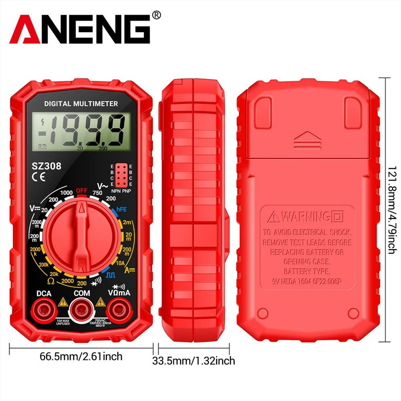 ANENG SZ308 Digital Tester 1999 Counts HFE Multimeter ACDC Voltage 10A Current Meter Tool
