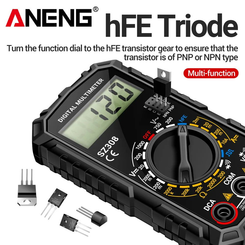ANENG SZ308 Digital Tester 1999 Counts HFE Multimeter ACDC Voltage 10A Current Meter Tool