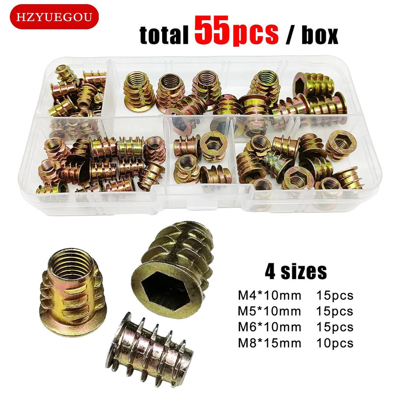 Threaded Insert Nut Kit  ENut Set With Hex Socket Head For Wooden Furniture  Cabinets M4 M5 M6 M8 4