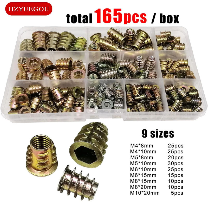 Threaded Insert Nut Kit  ENut Set With Hex Socket Head For Wooden Furniture  Cabinets M4 M5 M6 M8 6