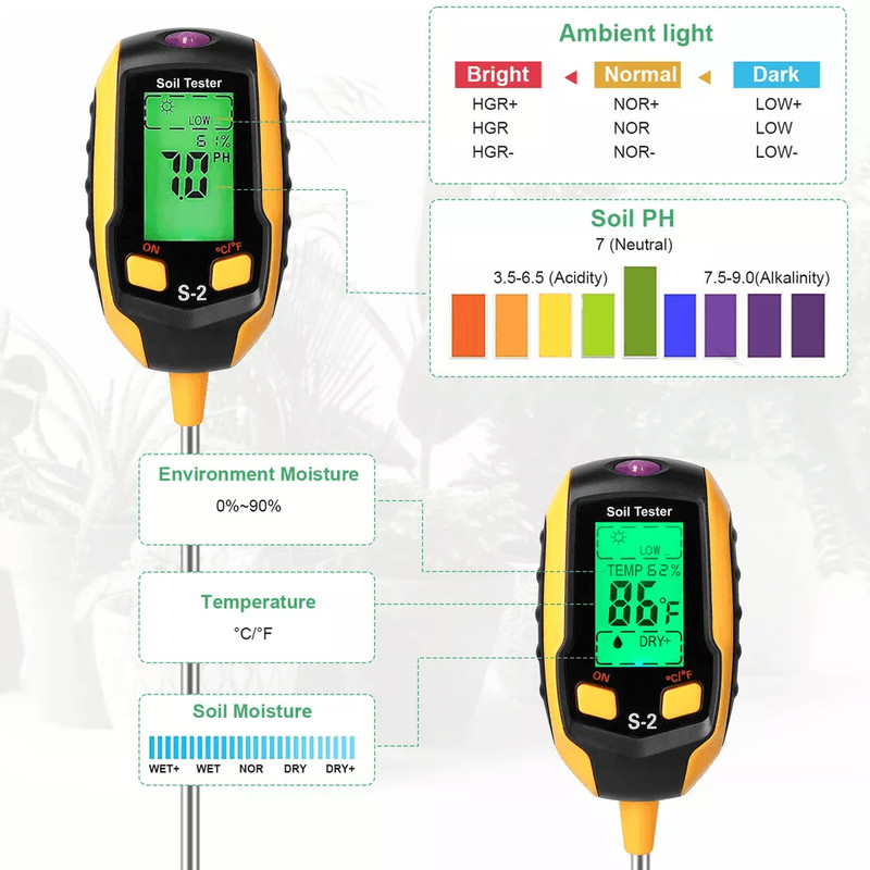 LCD Digital PH Soil Tester 5in1 Plant Lawn Moisture Temperature Test Meter For Garden Farm Potted P 5