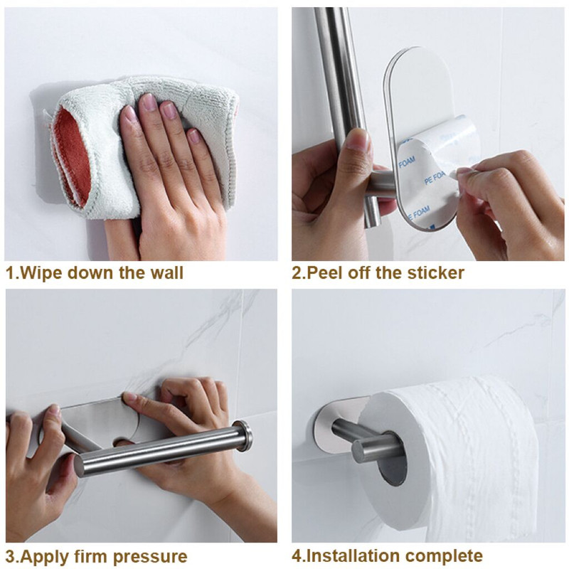 Stainless Steel SelfAdhesive Toilet Paper Towel Holder PunchFree Roll Paper Holder For Kitchen Bat 1