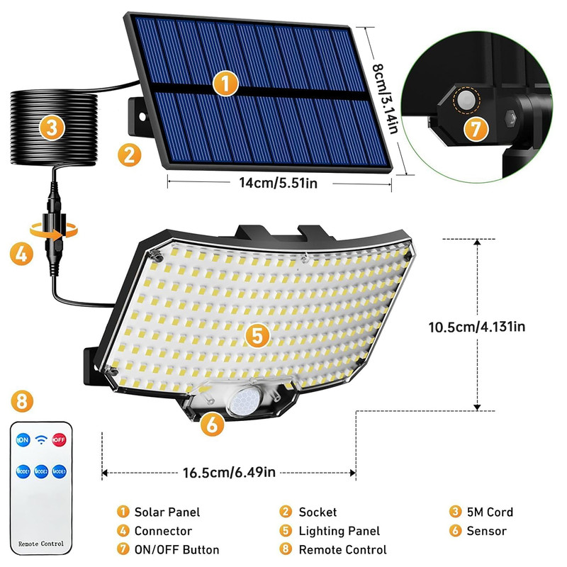 Solar Lights Outdoor 234LED 3 Modes Motion Sensor Flood Lights With Remote IP65 Waterproof Security