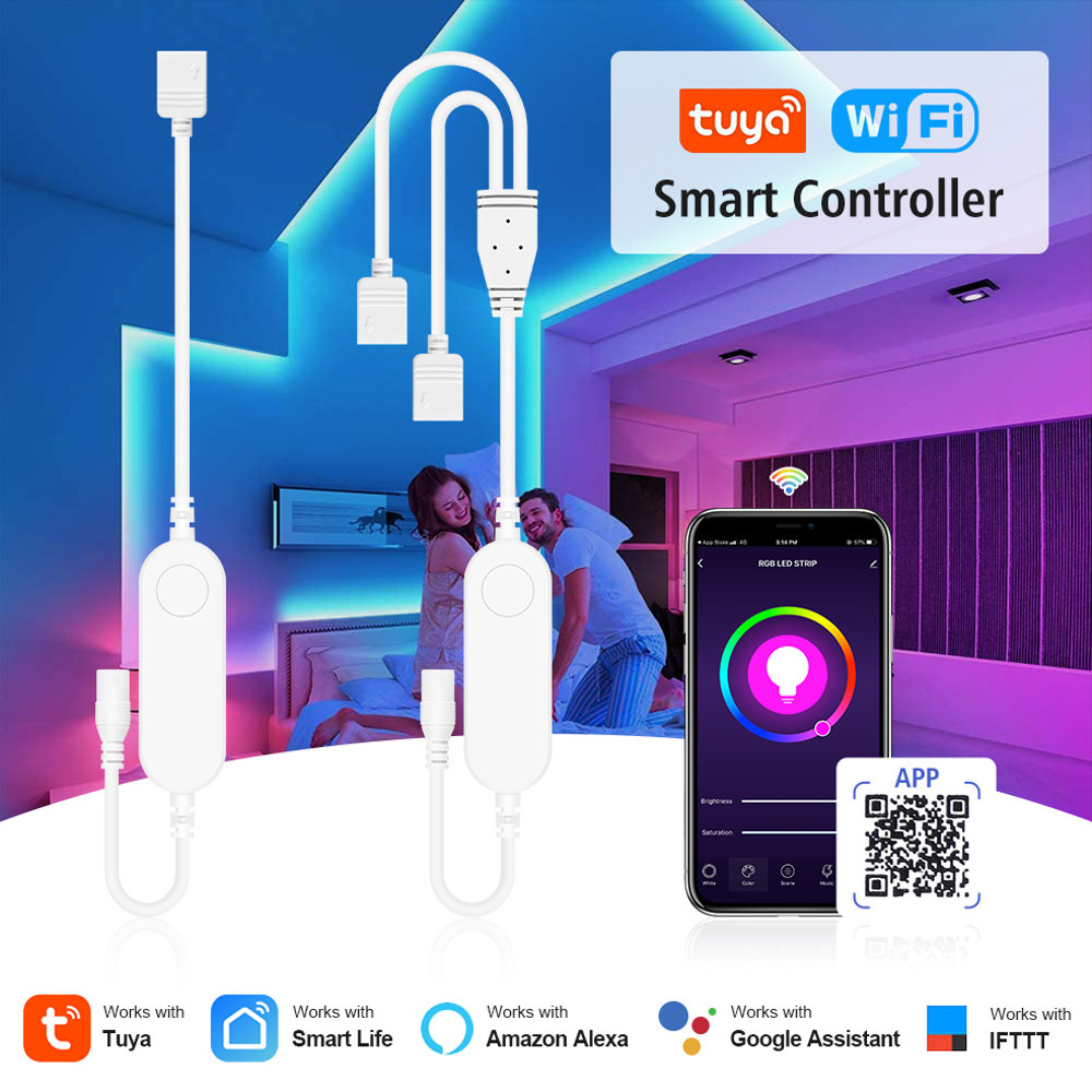 Tuya Smart Life WiFi RGB LED Light Strip Controller, 5V-24V, 3Pin/4Pin, Wireless Remote, Works with Alexa, Google Home