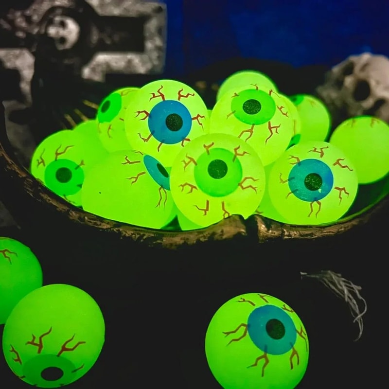 Glow in The Dark Eyeball Balls,32mm Halloween Bouncy Balls for Party Supplies,Spooky Luminous Toys,and Horror Themed bag