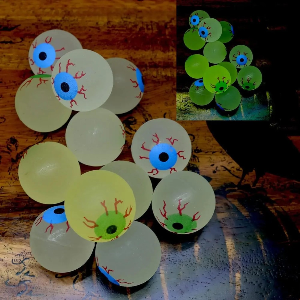 Glow in The Dark Eyeball Balls,32mm Halloween Bouncy Balls for Party Supplies,Spooky Luminous Toys,and Horror Themed bag