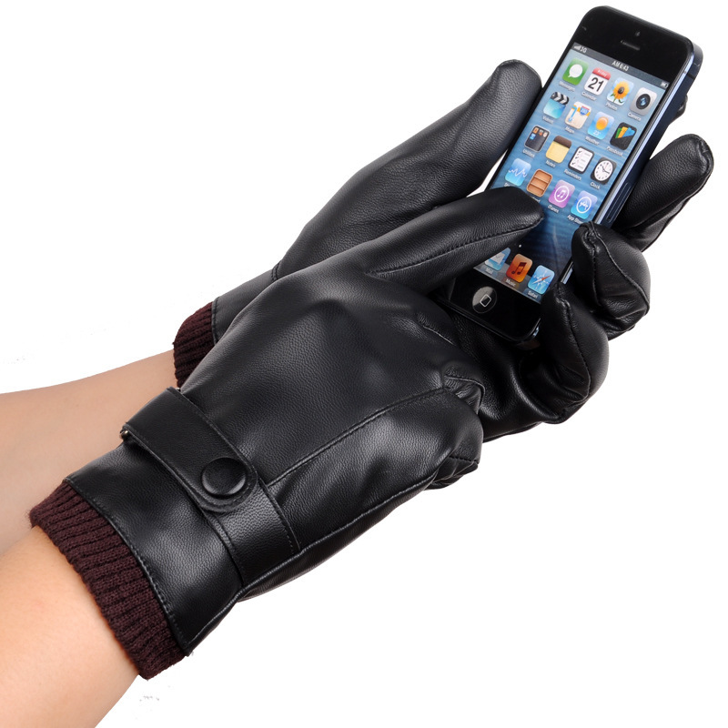 Mens Winter Gloves, Touch Screen, Windproof, Driving, Keep Warm, Black Mittens for Autumn and Business