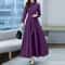 Women Long Sleeve Aline Sundress Vintage Robe Spring Long Dress Autumn Solid Party Holiday Maxi Dre