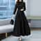 Women Long Sleeve Aline Sundress Vintage Robe Spring Long Dress Autumn Solid Party Holiday Maxi Dre