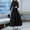 Women Long Sleeve Aline Sundress Vintage Robe Spring Long Dress Autumn Solid Party Holiday Maxi Dre