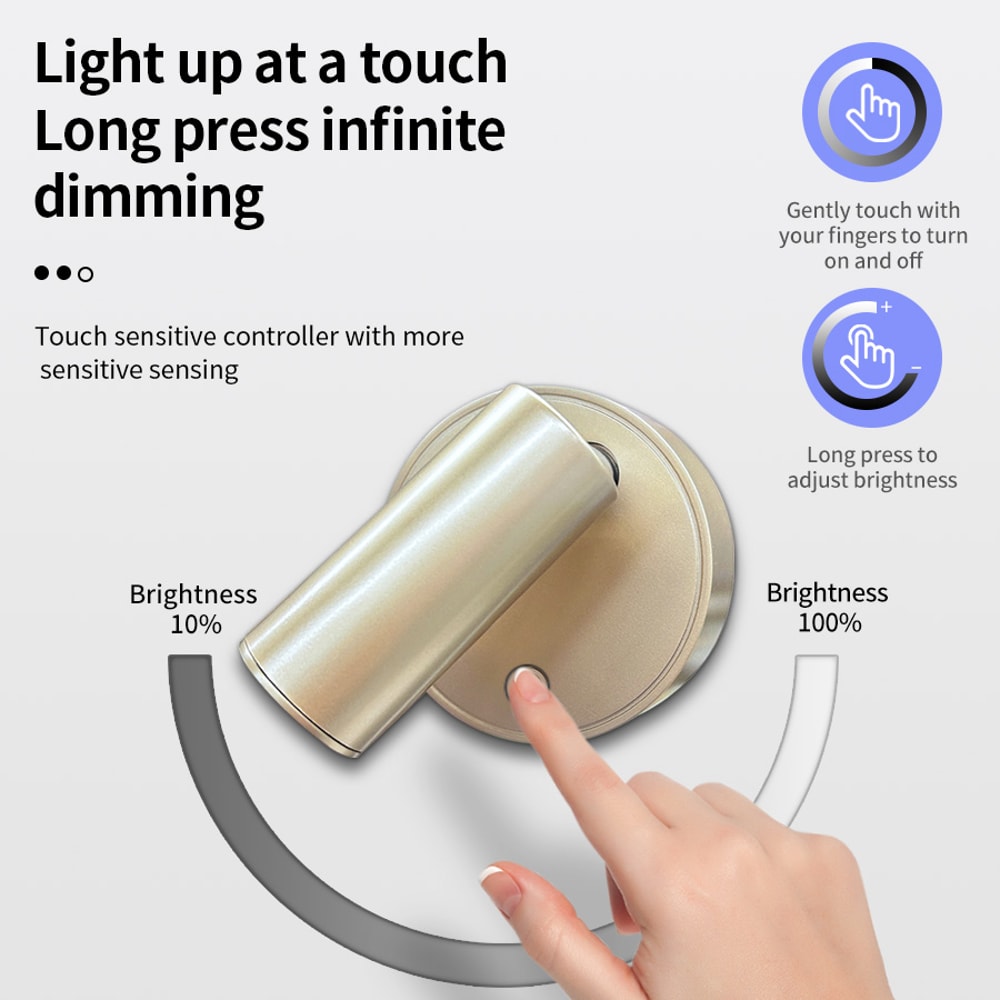 LED Cordless Wall Light With Magnetic Base USB Rechargeable Touch Switch Dimmable Bedside Reading L 5