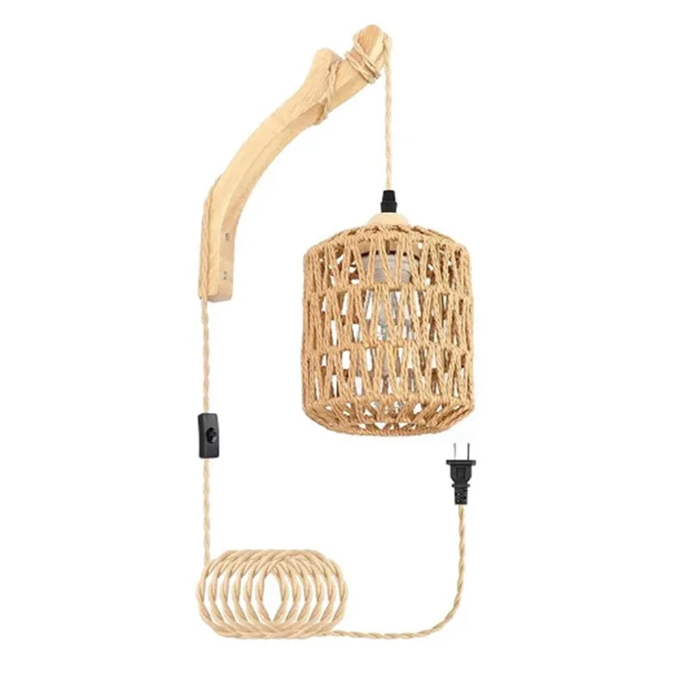 Living Room Woven Light Bedside Lamp Led Rattan Wall Lamp Bedroom E27 Retro Hemp Rope Decor Fixture 5