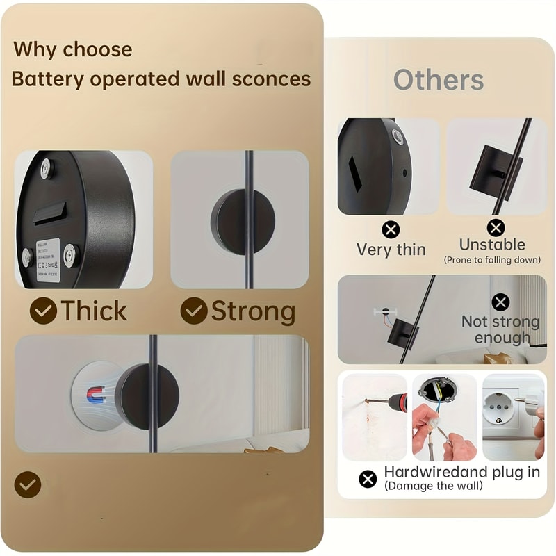 Wireless LED Light 5V Wall Sconce, Battery Operated Wall Sconce with Remote Control