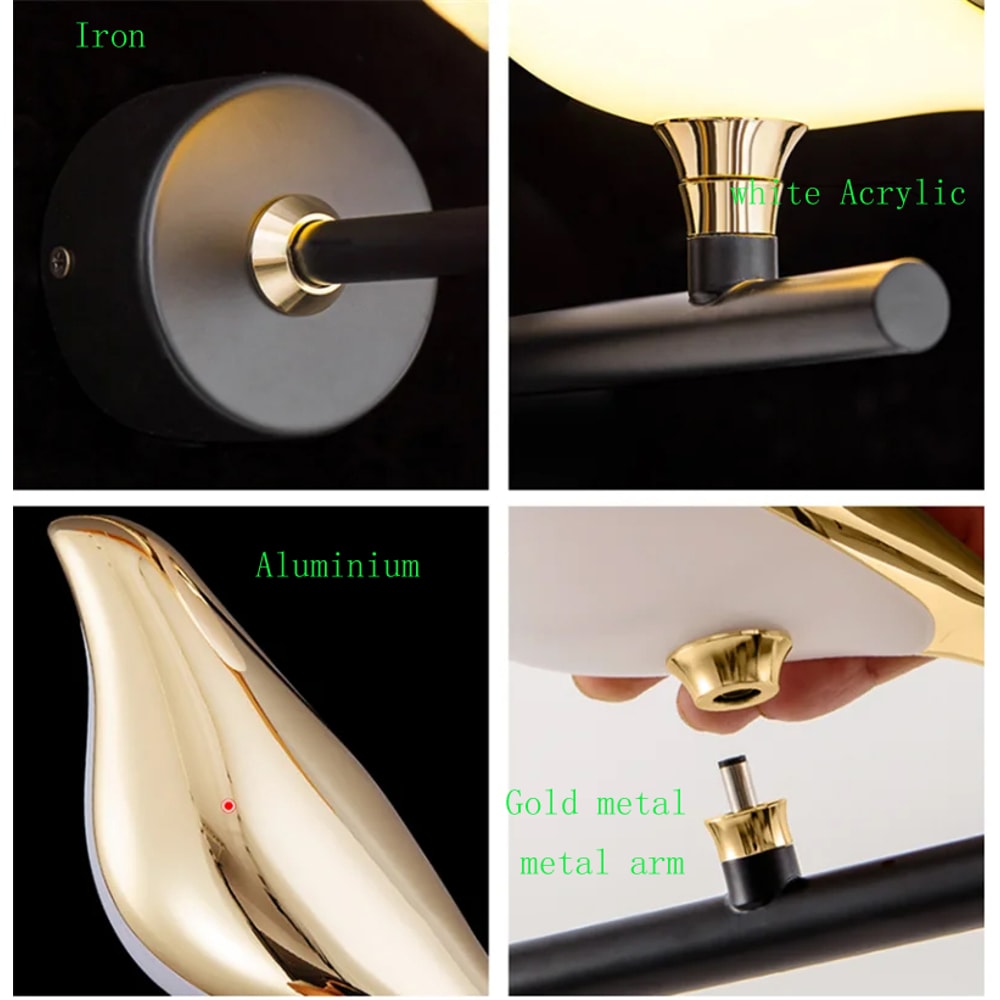 Nordic Golden Bird LED Wall Lights Parlor Bar Creative Wall Lamps Novelty Sconces Bedroom Bedside L