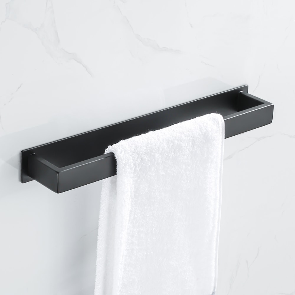 No Drill Black Stainless Steel Towel Holder Self Adhesive Bathroom Towel Rack Wall Shower Shelf 0