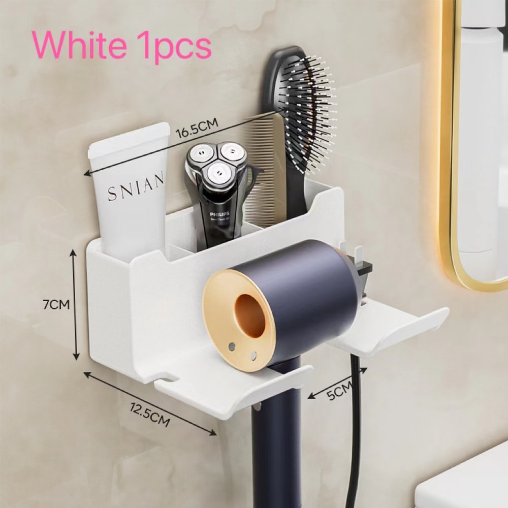 Wall Mounted Hair Dryer Holder Multi Functional Bathroom Storage Rack Hair Tool Organizer Shelf 5