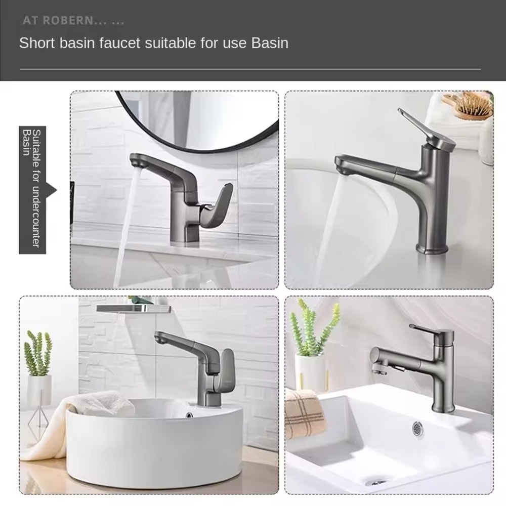 Multifunctional Pull Out Basin Faucet Hot And Cold Water Faucet With Brass Valve Body Single Handle 5