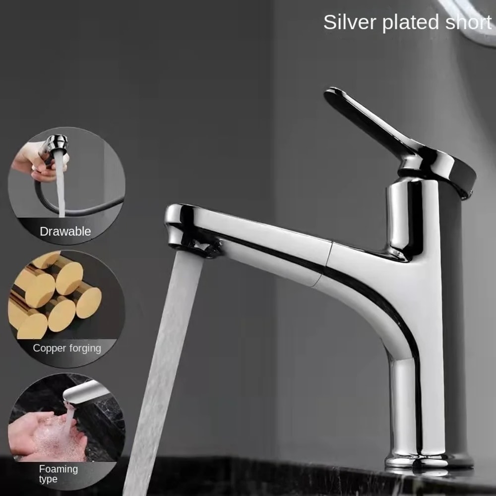 Multifunctional Pull Out Basin Faucet Hot And Cold Water Faucet With Brass Valve Body Single Handle 0